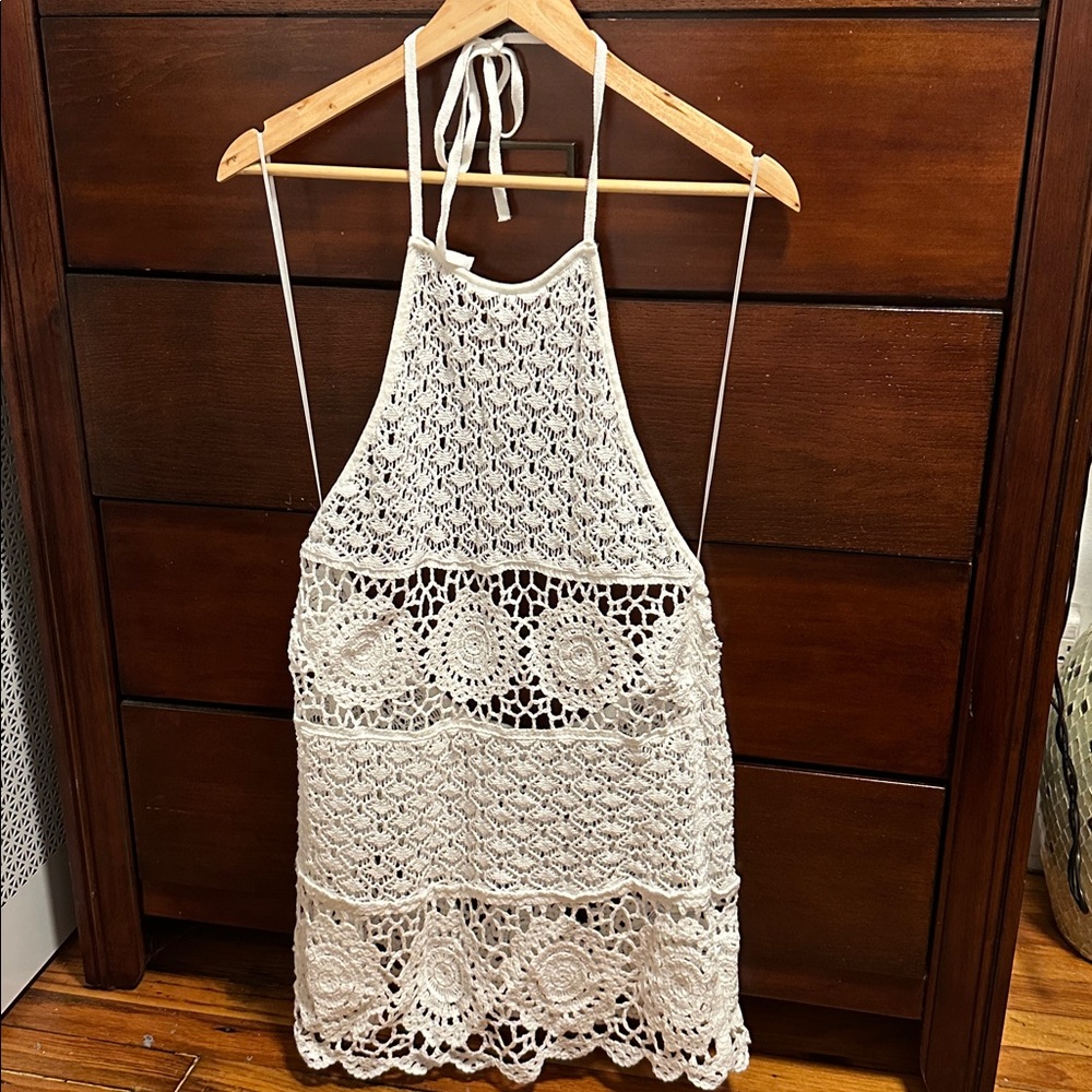 Hollister Ivory Crochet Halter Top